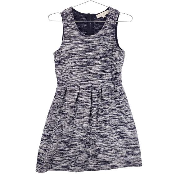 Ann Taylor LOFT Tank Dress Womens 2 Navy White Marled Pleated Knit Zip Up Mini - Picture 1 of 14